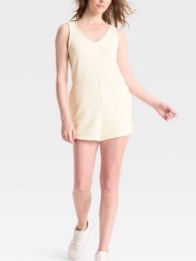 a new day Cream Sleeveless Romper with Pockets